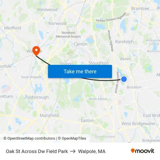 Oak St Across Dw Field Park to Walpole, MA map