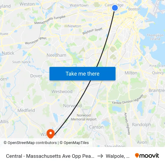 Central - Massachusetts Ave Opp Pearl St to Walpole, MA map