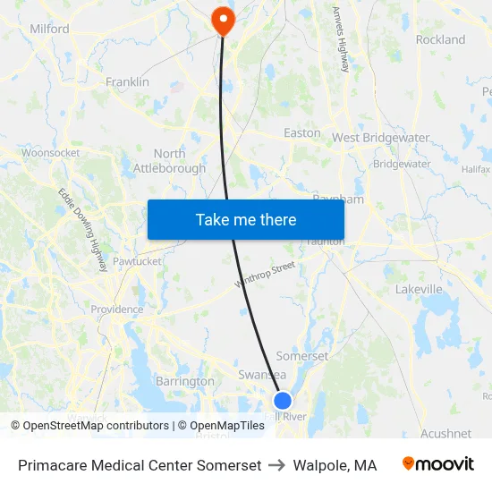 Primacare Medical Center Somerset to Walpole, MA map
