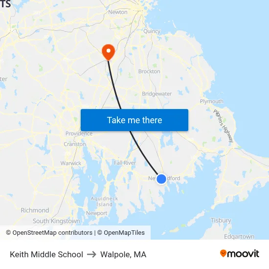 Keith Middle School to Walpole, MA map