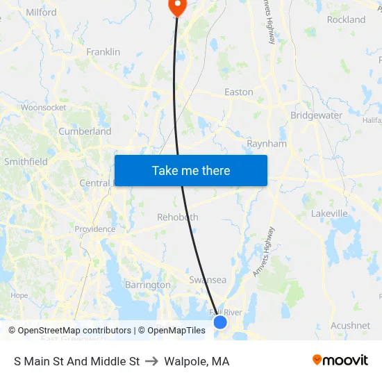 S Main St And Middle St to Walpole, MA map