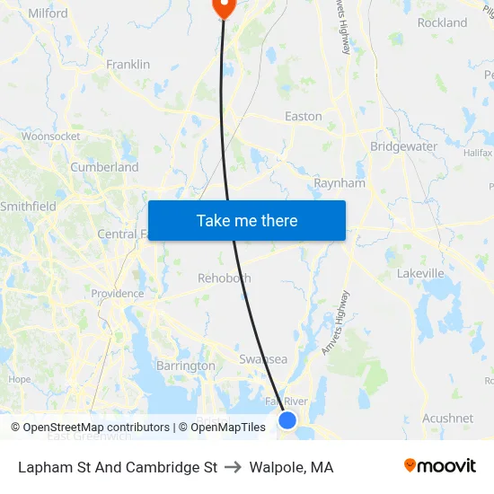 Lapham St And Cambridge St to Walpole, MA map