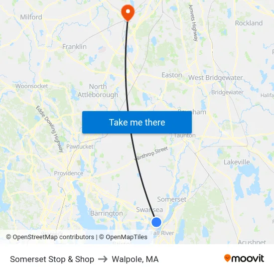 Somerset Stop & Shop to Walpole, MA map