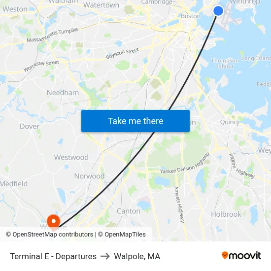 Terminal E - Departures to Walpole, MA map