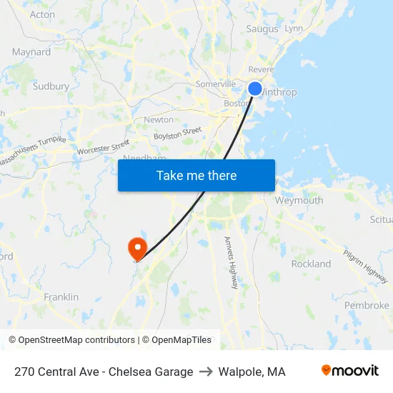 270 Central Ave - Chelsea Garage to Walpole, MA map