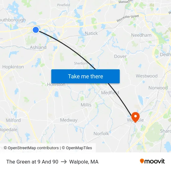 The Green at 9 And 90 to Walpole, MA map