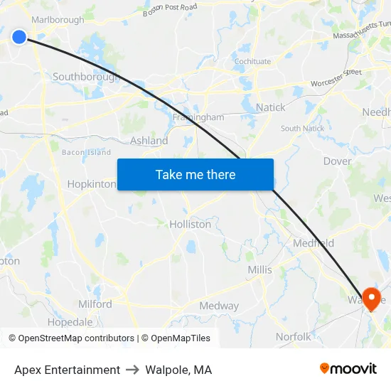 Apex Entertainment to Walpole, MA map