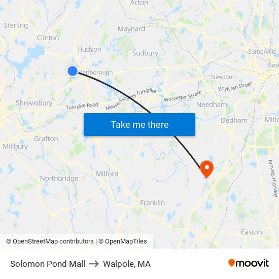 Solomon Pond Mall to Walpole, MA map