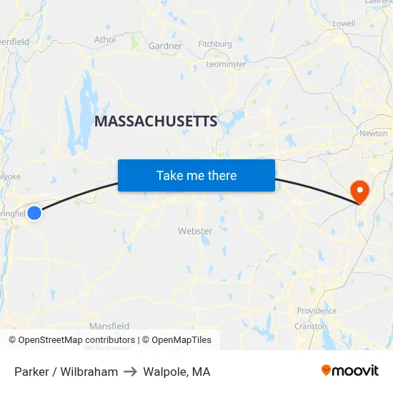 Parker / Wilbraham to Walpole, MA map