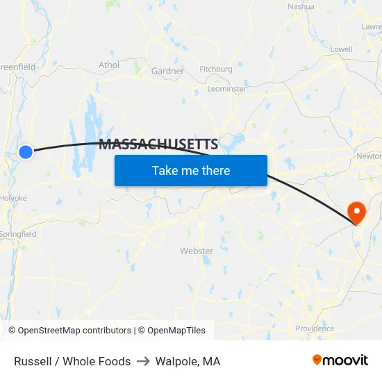 Russell / Whole Foods to Walpole, MA map
