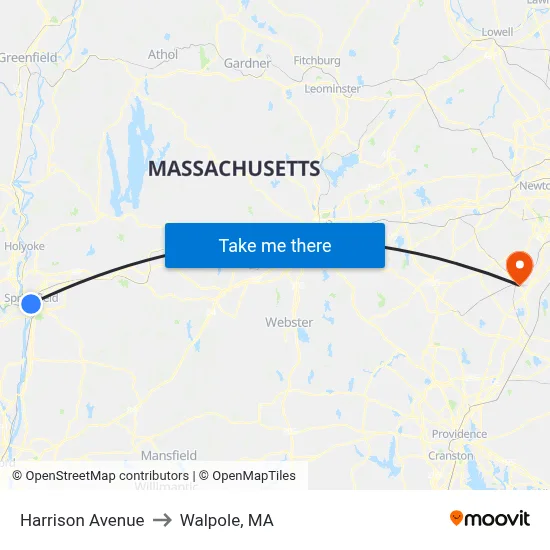 Harrison Avenue to Walpole, MA map