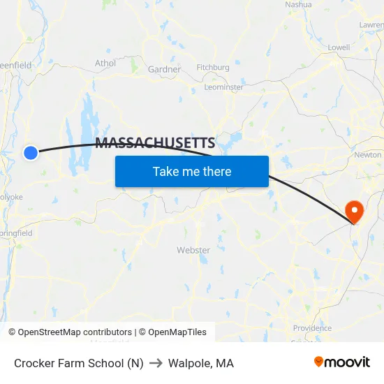 Crocker Farm School (N) to Walpole, MA map