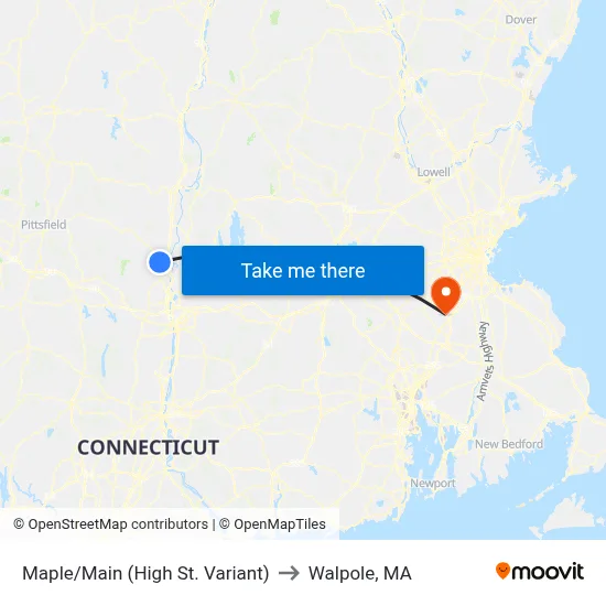Maple/Main (High St. Variant) to Walpole, MA map