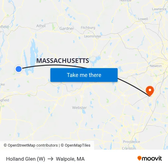 Holland Glen (W) to Walpole, MA map