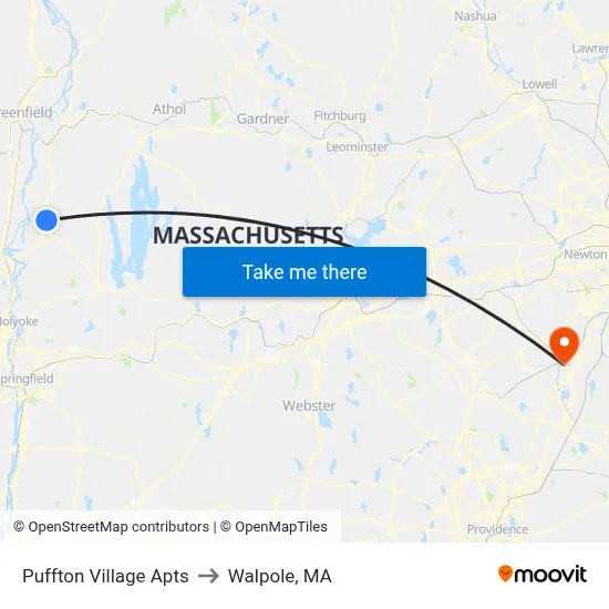 Puffton Village Apts to Walpole, MA map