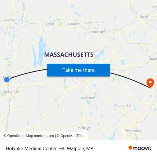 Holyoke Medical Center to Walpole, MA map