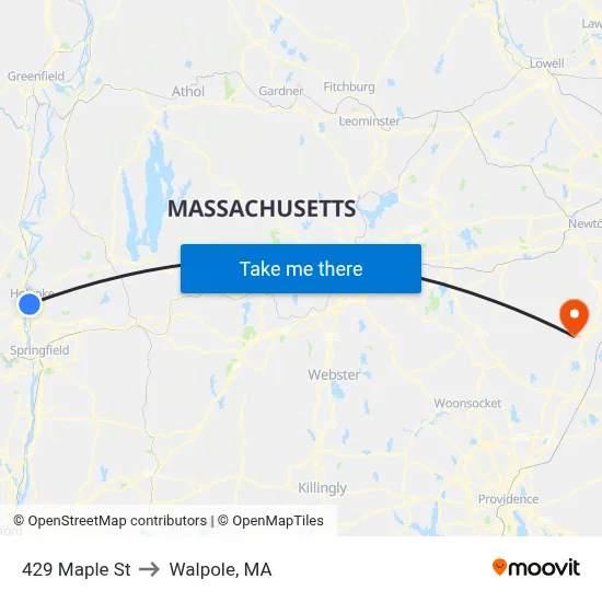 429 Maple St to Walpole, MA map