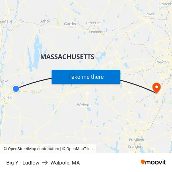 Big Y - Ludlow to Walpole, MA map