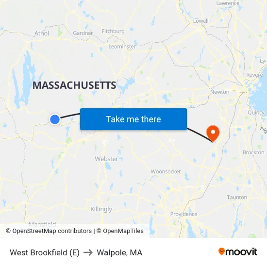 West Brookfield (E) to Walpole, MA map