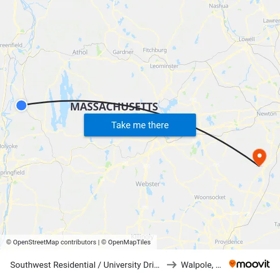 Southwest Residential  / University Drive (S) to Walpole, MA map