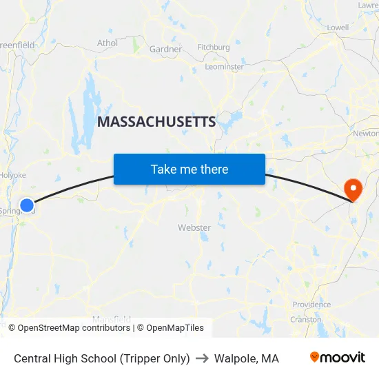 Central High School (Tripper Only) to Walpole, MA map