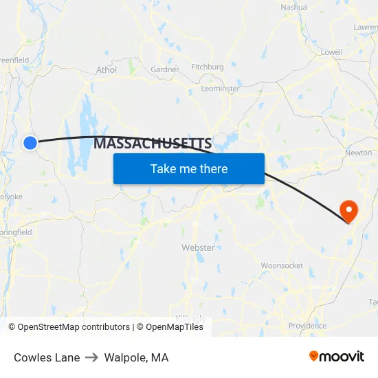 Cowles Lane to Walpole, MA map