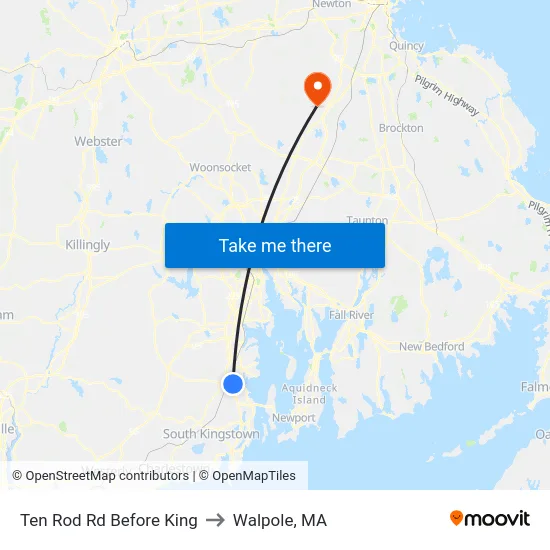 Ten Rod Rd Before King to Walpole, MA map