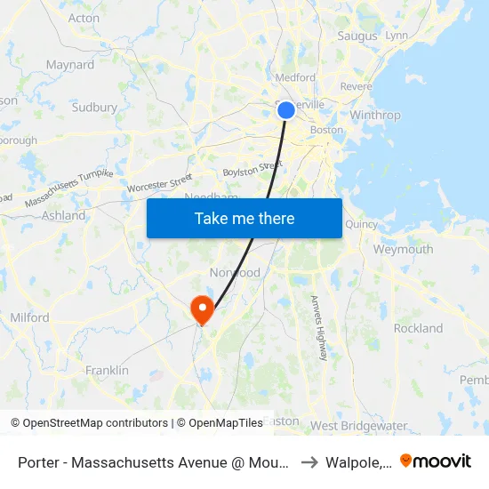 Porter - Massachusetts Avenue @ Mount Vernon St to Walpole, MA map