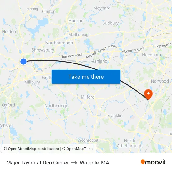 Major Taylor at Dcu Center to Walpole, MA map