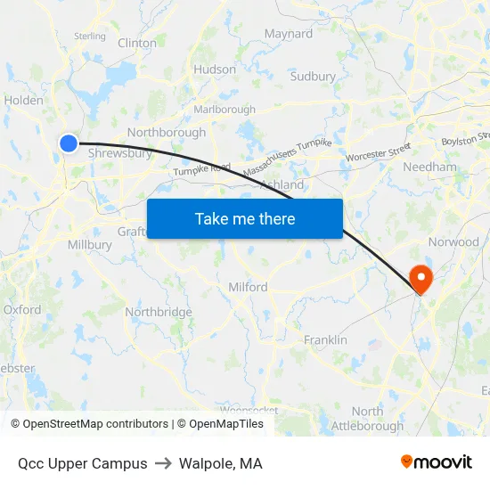 Qcc Upper Campus to Walpole, MA map