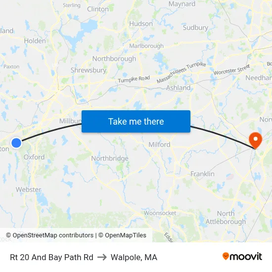 Rt 20 And Bay Path Rd to Walpole, MA map