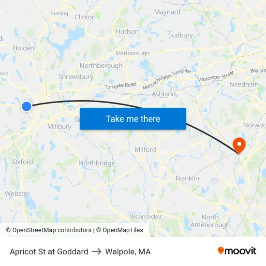 Apricot St at Goddard to Walpole, MA map