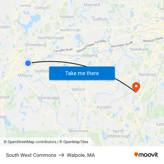 South West Commons to Walpole, MA map