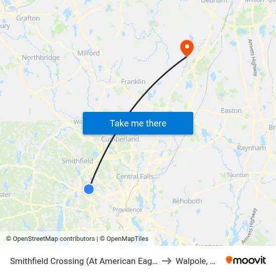 Smithfield Crossing (At American Eagle) to Walpole, MA map