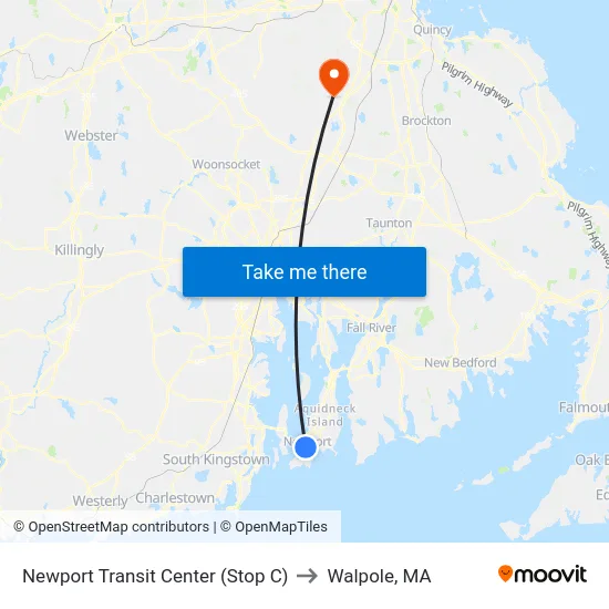 Newport Transit Center (Stop C) to Walpole, MA map