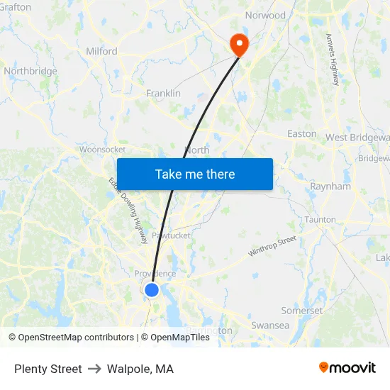 Plenty Street to Walpole, MA map