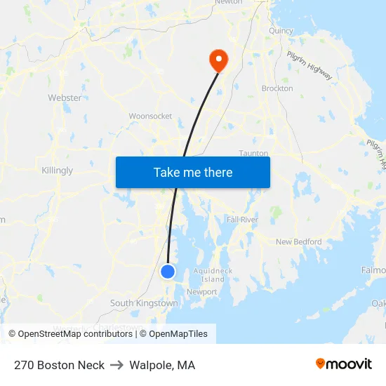 270 Boston Neck to Walpole, MA map