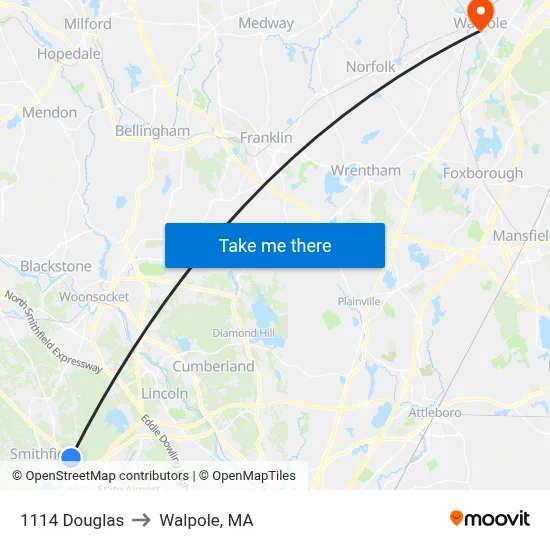 1114 Douglas to Walpole, MA map