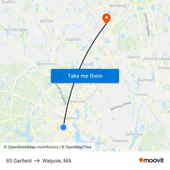 85 Garfield to Walpole, MA map