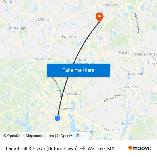 Laurel Hill & Elwyn (Before Elwyn) to Walpole, MA map