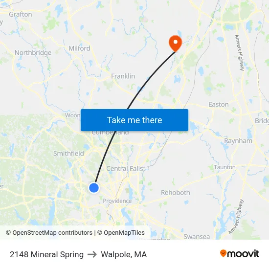 2148 Mineral Spring to Walpole, MA map