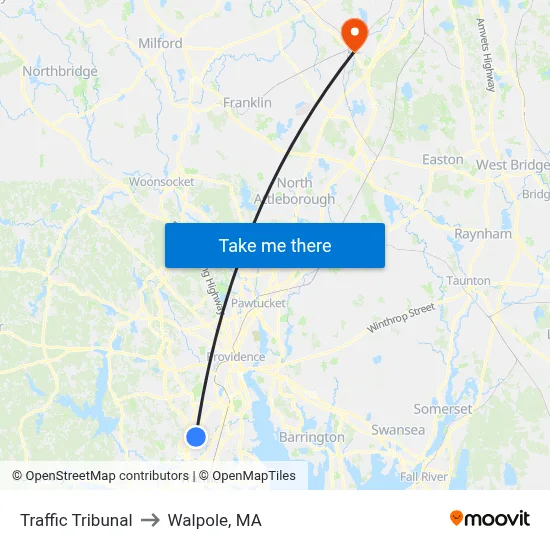 Traffic Tribunal to Walpole, MA map