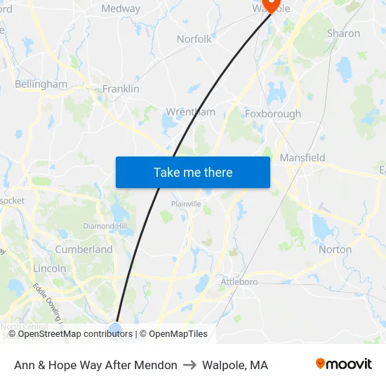 Ann & Hope Way After Mendon to Walpole, MA map