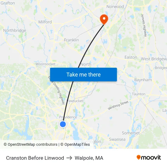 Cranston Before Linwood to Walpole, MA map