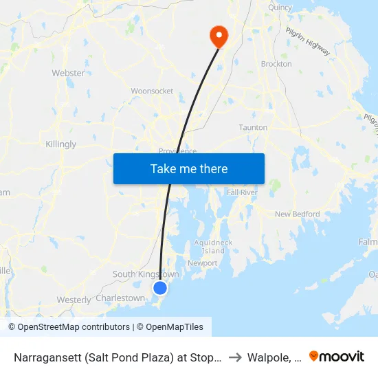 Narragansett (Salt Pond Plaza) at Stop & Shop to Walpole, MA map