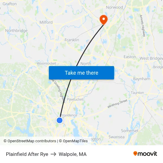 Plainfield After Rye to Walpole, MA map