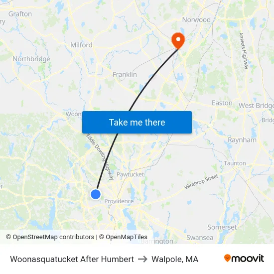 Woonasquatucket After Humbert to Walpole, MA map