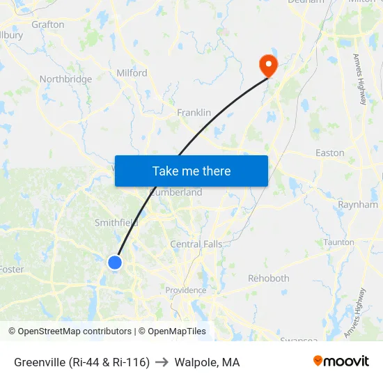 Greenville (Ri-44 & Ri-116) to Walpole, MA map