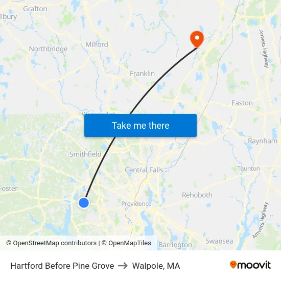 Hartford Before Pine Grove to Walpole, MA map