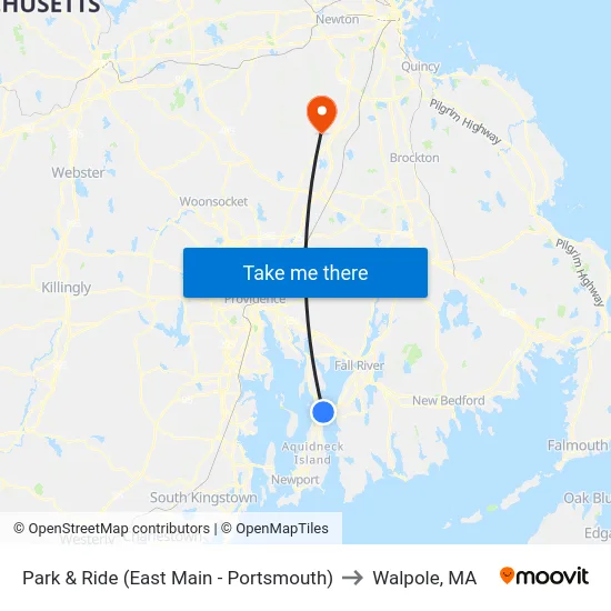 Park & Ride (East Main - Portsmouth) to Walpole, MA map
